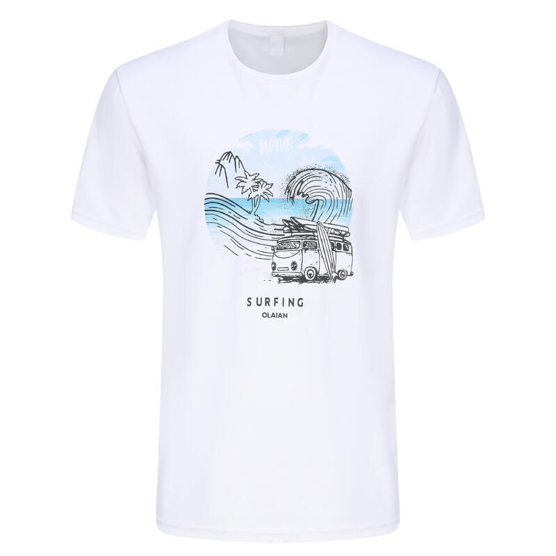 Men's surfing sun protection T-shirt beach white