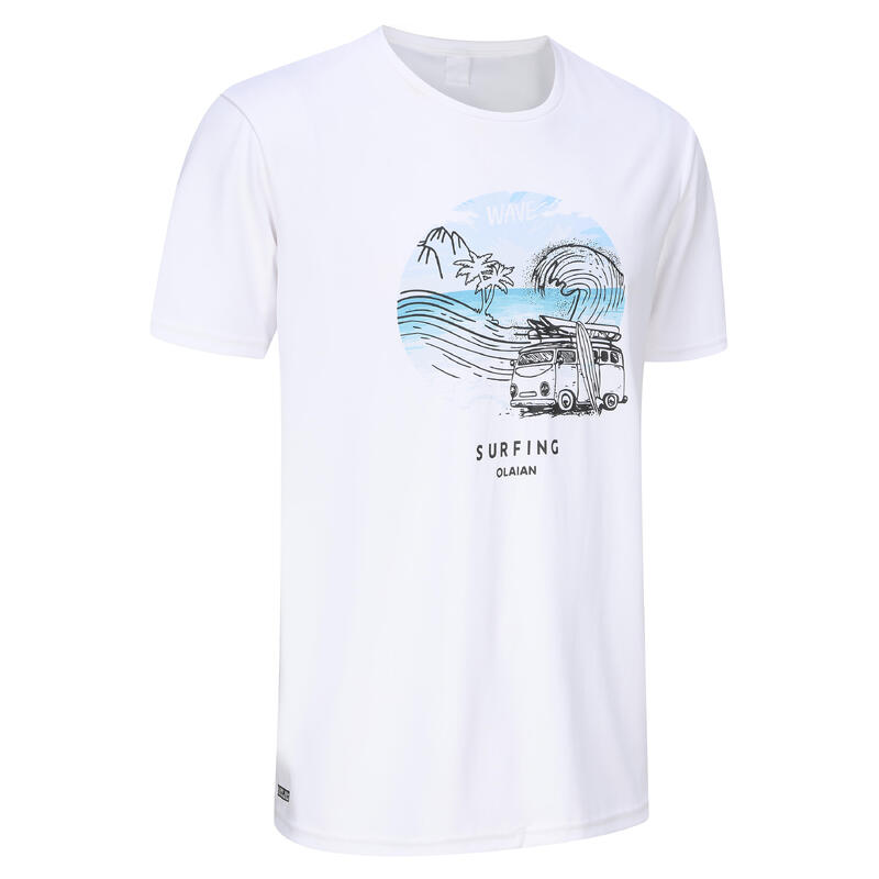 男款防曬衝浪 T 恤－白色海灘款