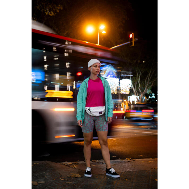 Pantaloncini ciclisti donna palestra 500 slim fit cotone con tasca verdi