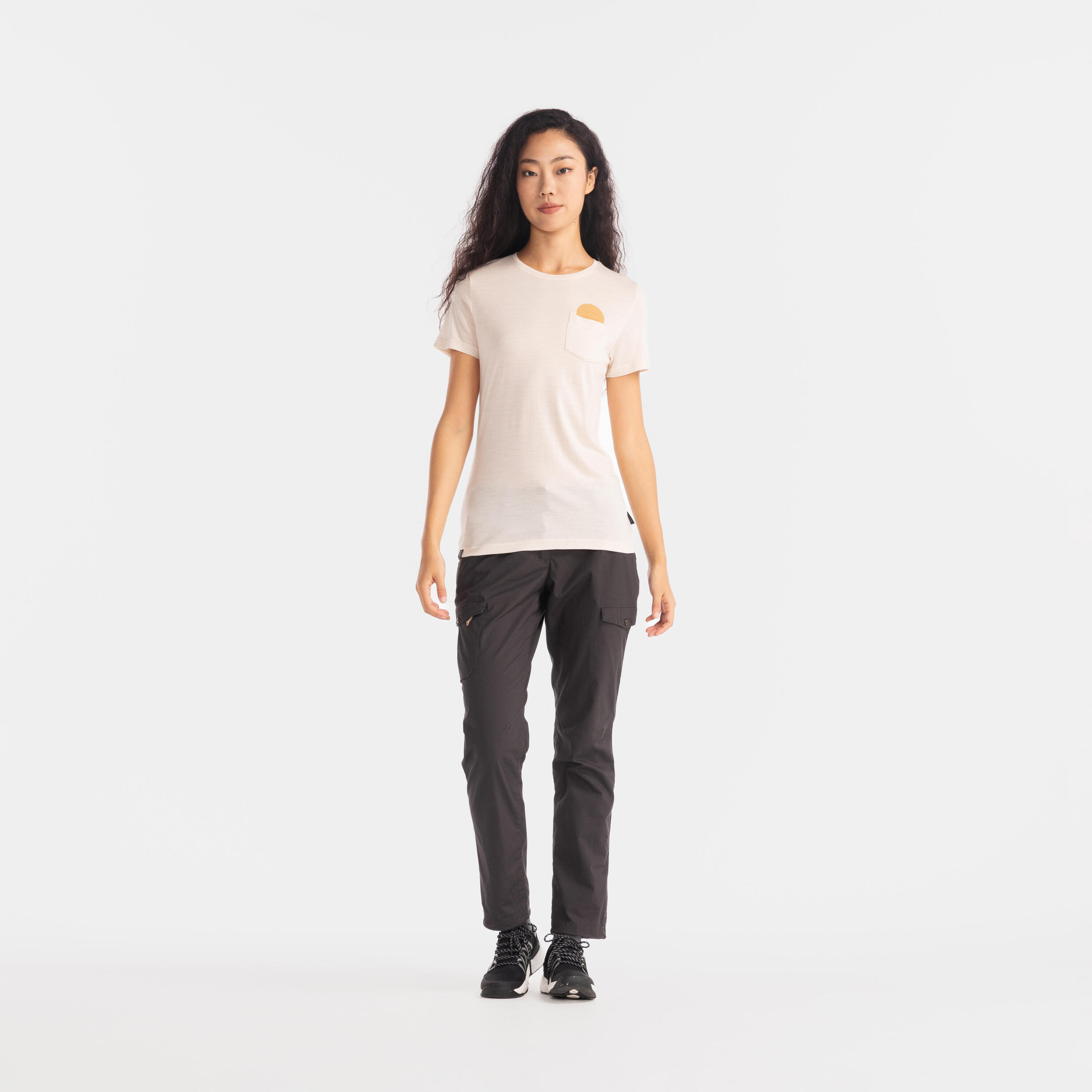 Women's Travel Trekking Cotton Cargo Trousers Travel 100 - grey 5/8
