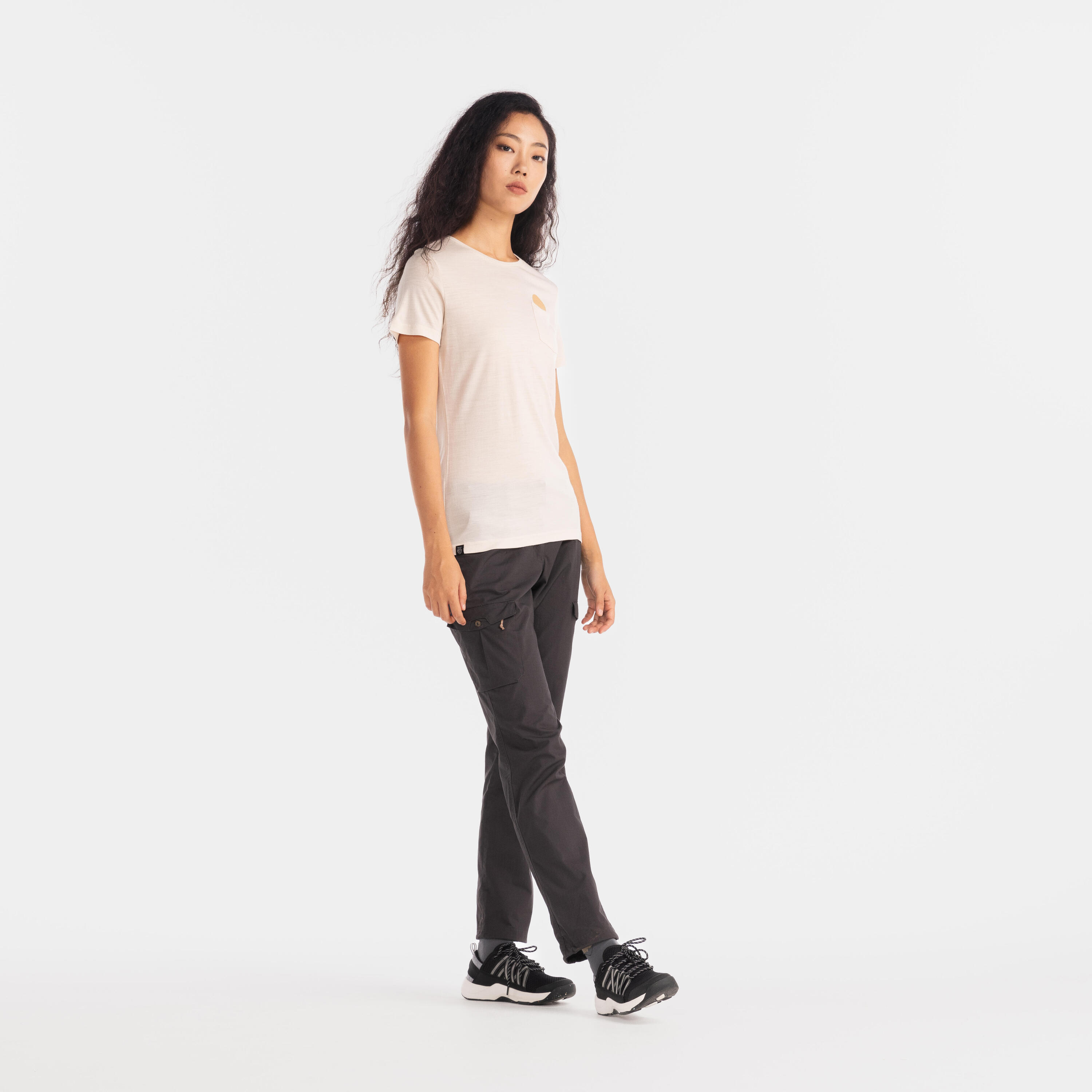 Women's Travel Trekking Cotton Cargo Trousers Travel 100 - grey 3/8