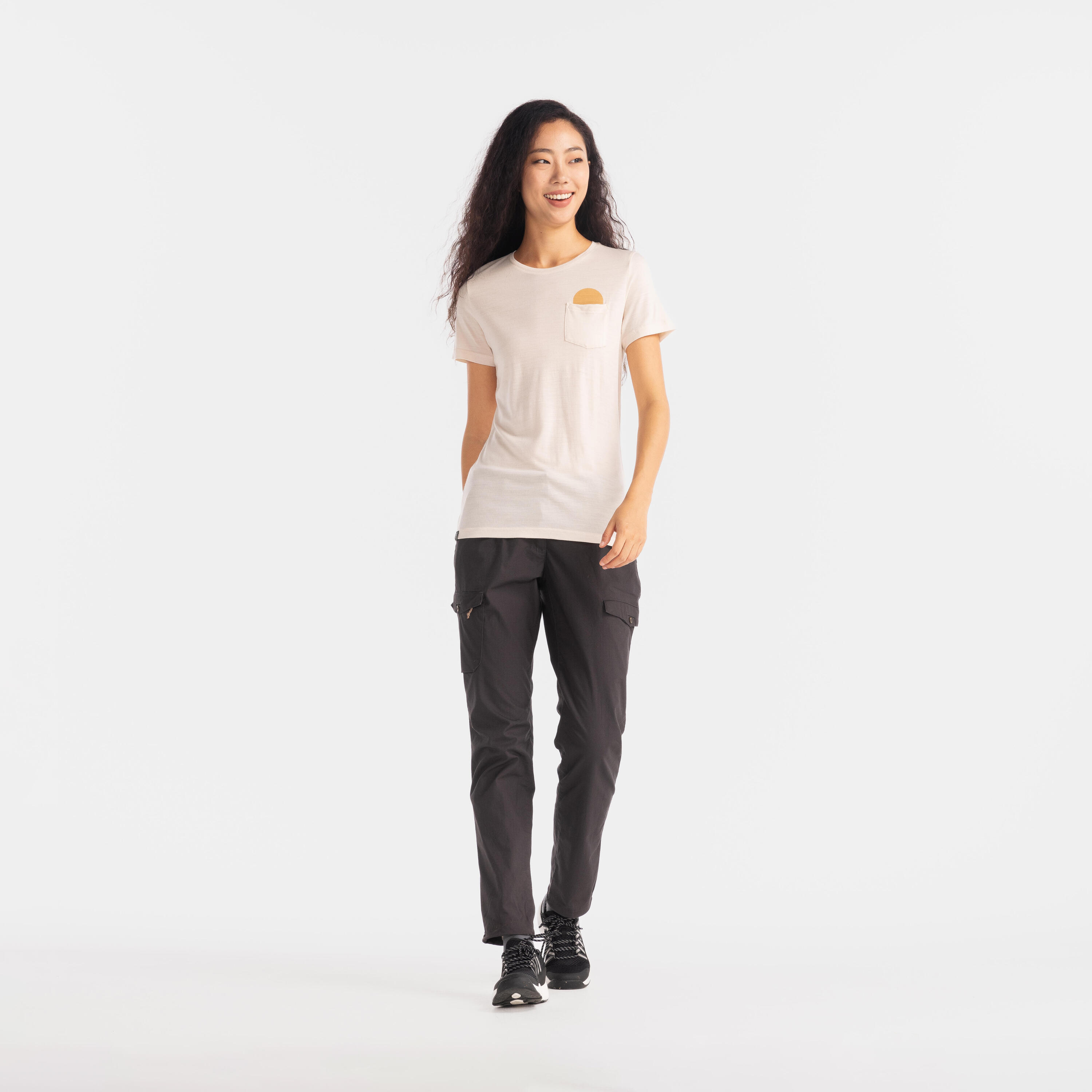 Women's Travel Trekking Cotton Cargo Trousers Travel 100 - grey 2/8