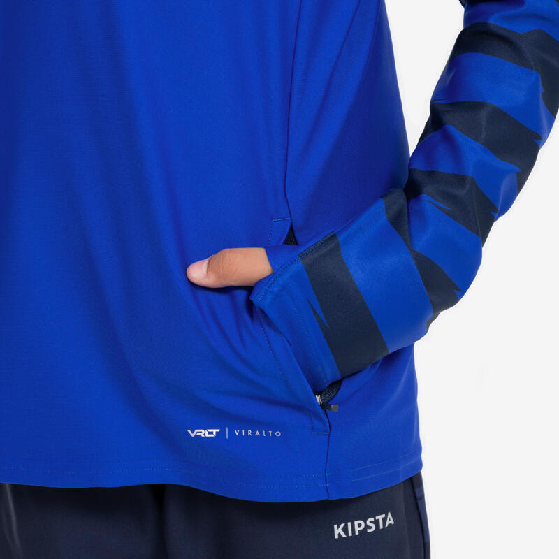 Sweat de football 1/2 zip VIRALTO KIDS bleu et manches rayées marine