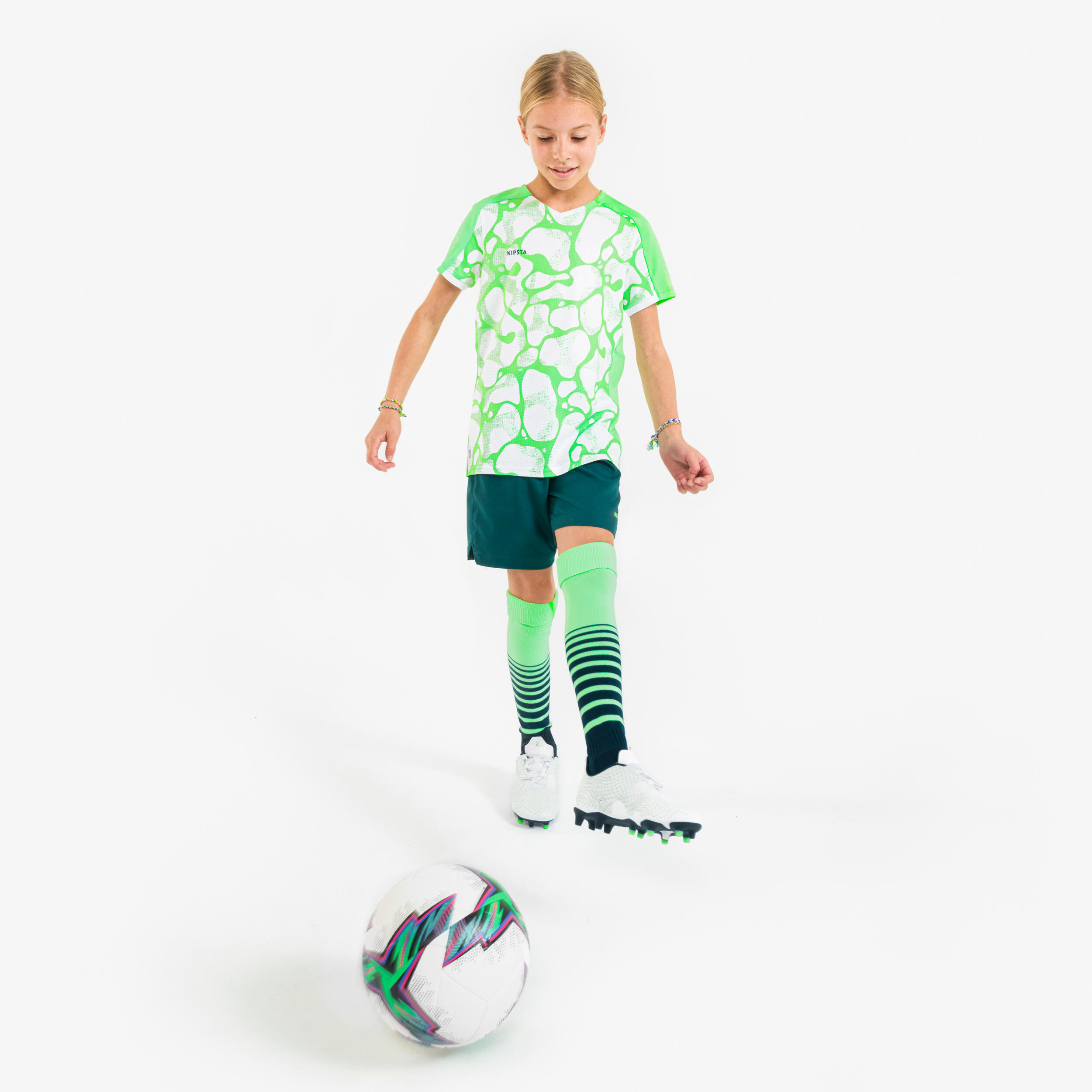 Girls' Football Shorts Viralto - Green 9/11