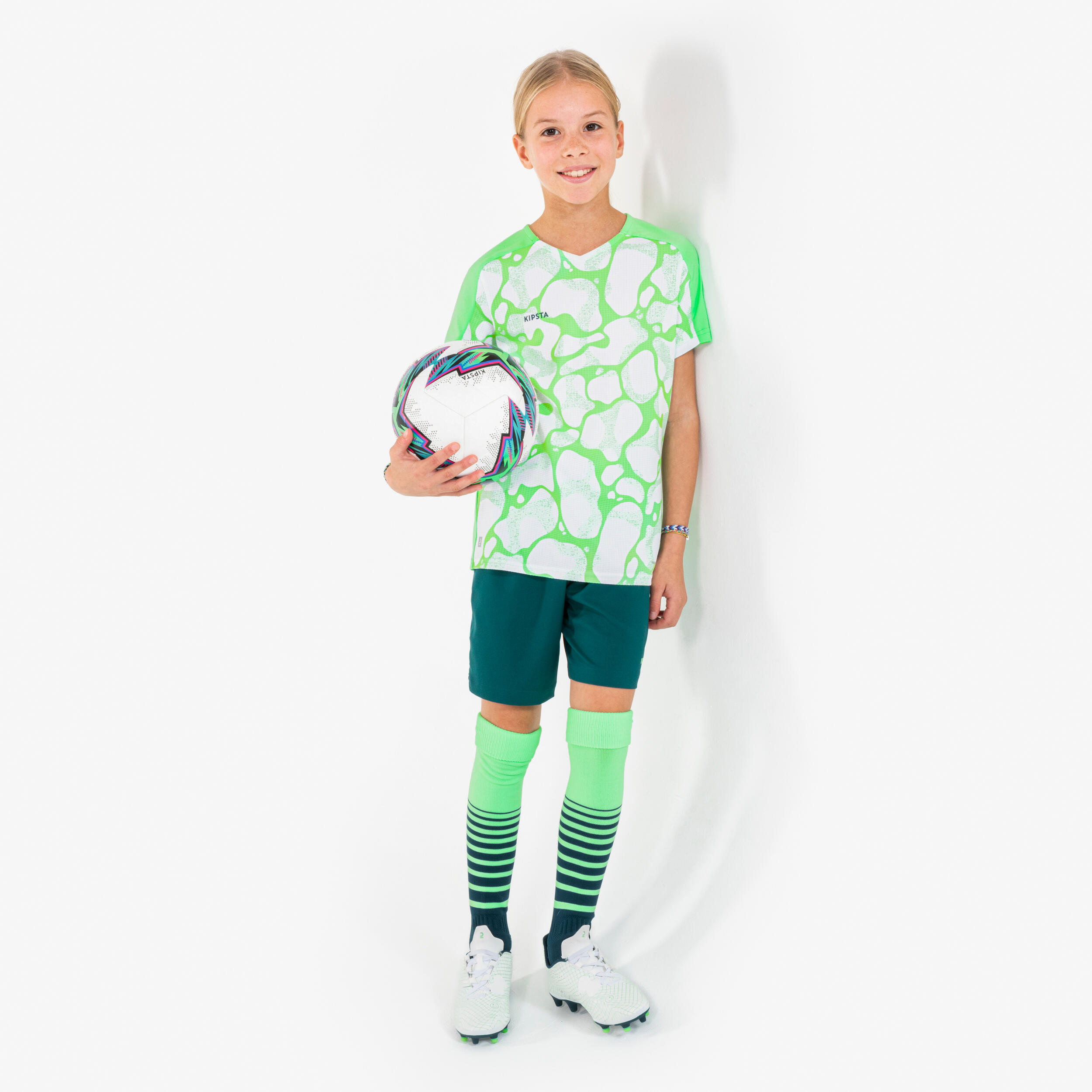Girls' Football Shorts Viralto - Green 8/11