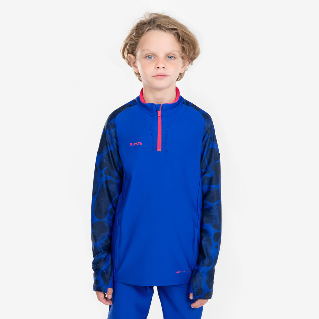 Detská futbalová mikina Viralto 1/2 zips modro-ružová