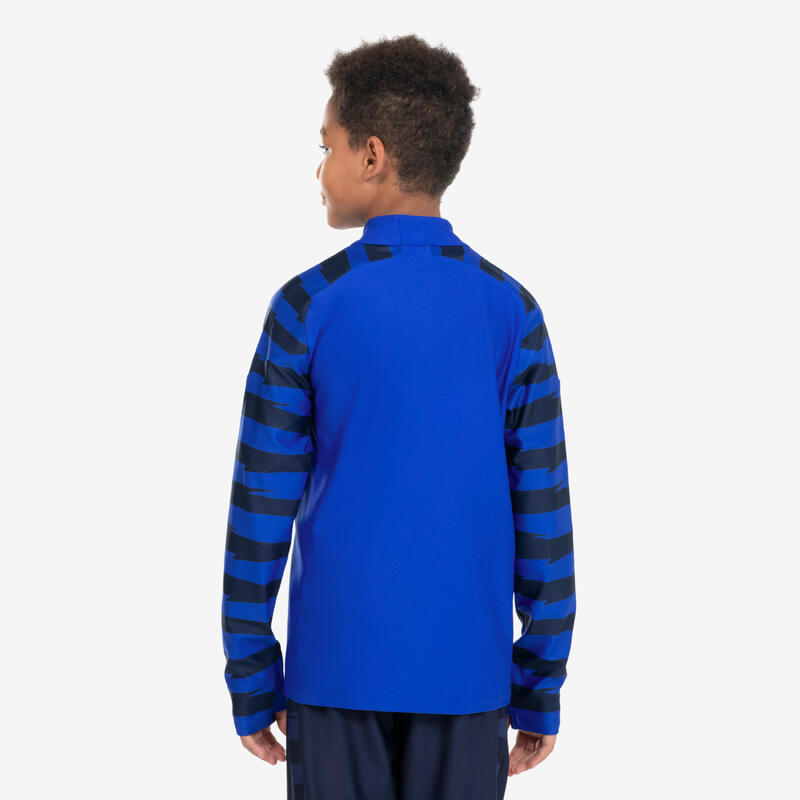 Sweat de football 1/2 zip VIRALTO KIDS bleu et manches rayées marine