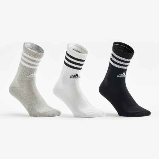 
      Športové ponožky vysoké pruhované 3 páry sivé, biele, čierne
  