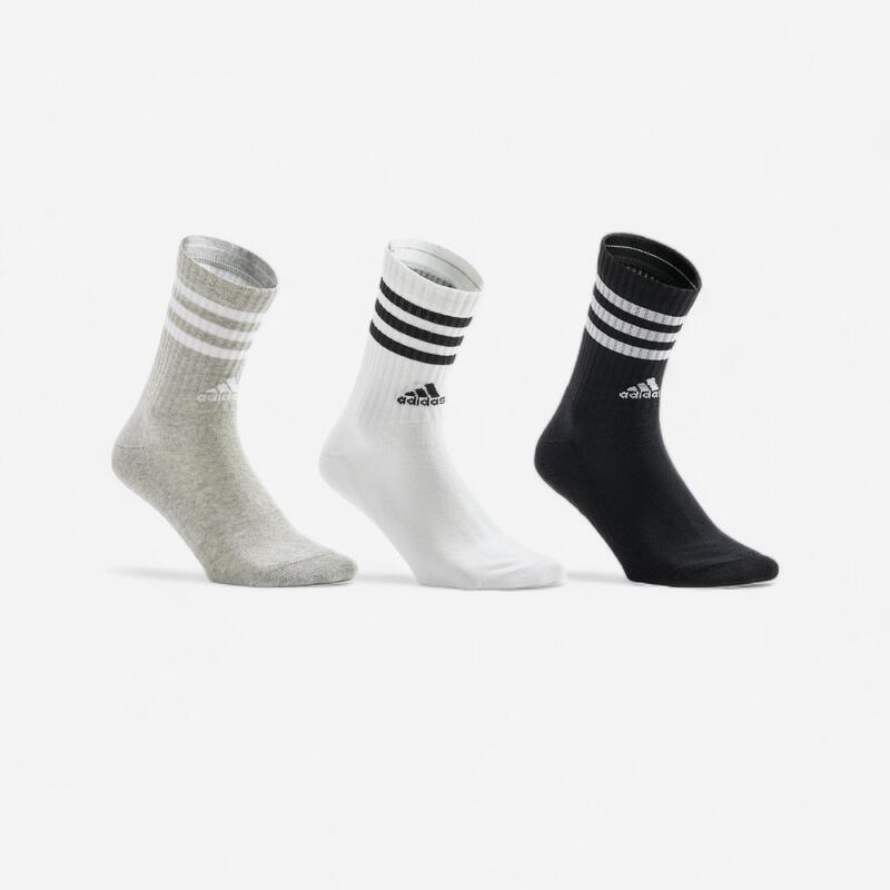 CHAUSSETTES DE SPORT HAUTES ADIDAS STRIPES NOIR BLANC GRIS LOT DE 3