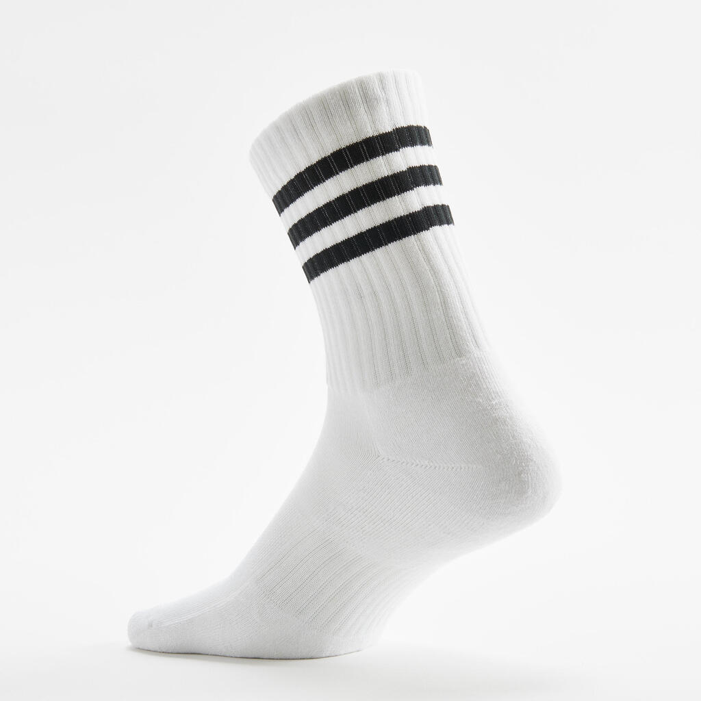 Športové ponožky vysoké pruhované 3 páry sivé, biele, čierne