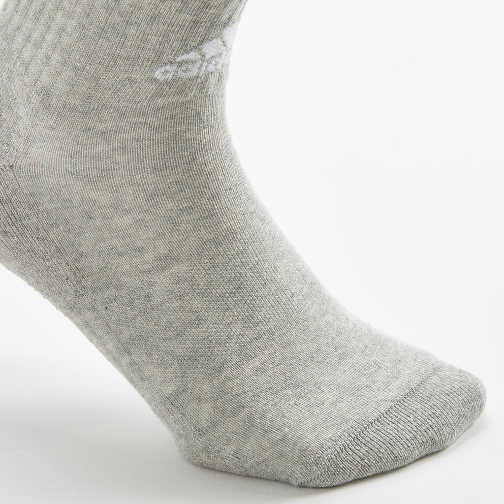 Športové ponožky vysoké pruhované 3 páry sivé, biele, čierne