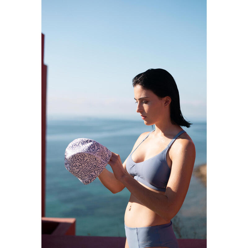 Bonnet de Bain en Maille Enduite - Tissu Imprimé - Taille M - Blanc Ondu Bleu