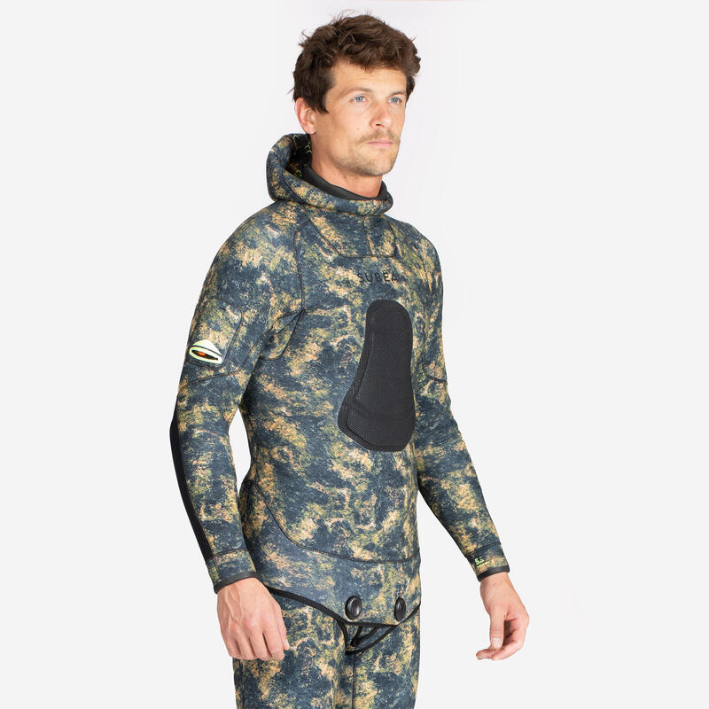 Chaqueta Pesca Submarina SPF 900+ Hombre Camuflaje Neopreno 5 mm