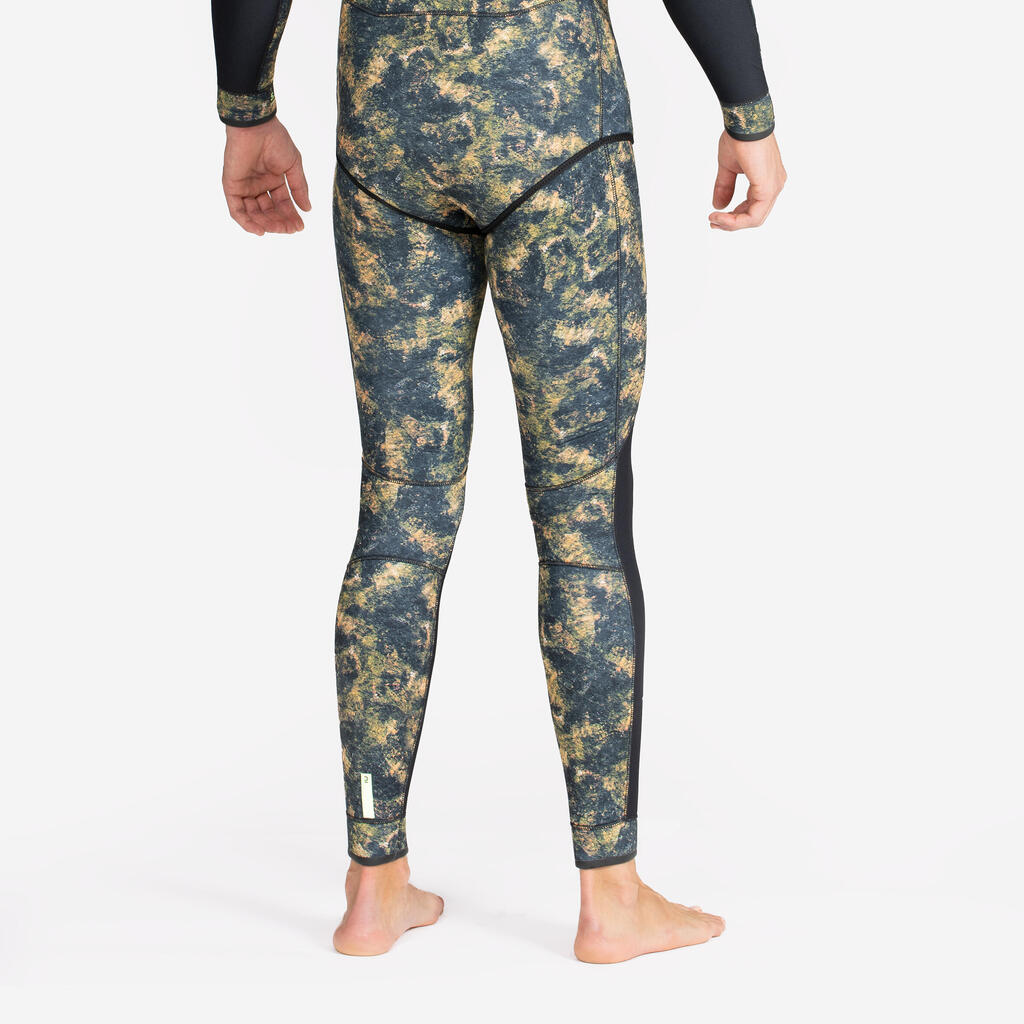 Men's Spearfishing Trousers 5 mm Neoprene SPF 900+ Camouflage and relief opening