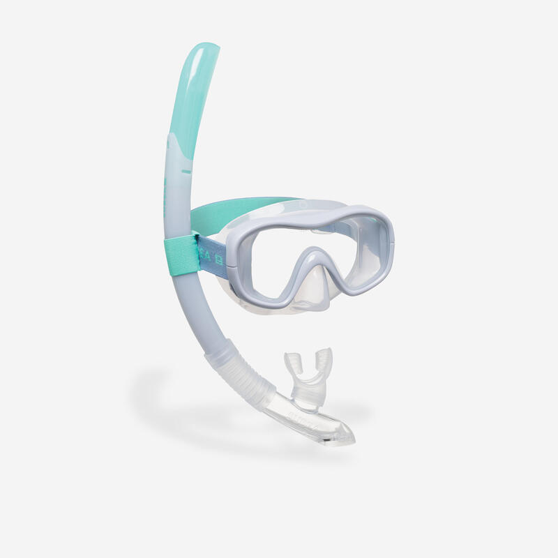 Snorkelset voor volwassenen duikbril en snorkel 100 lichtblauw