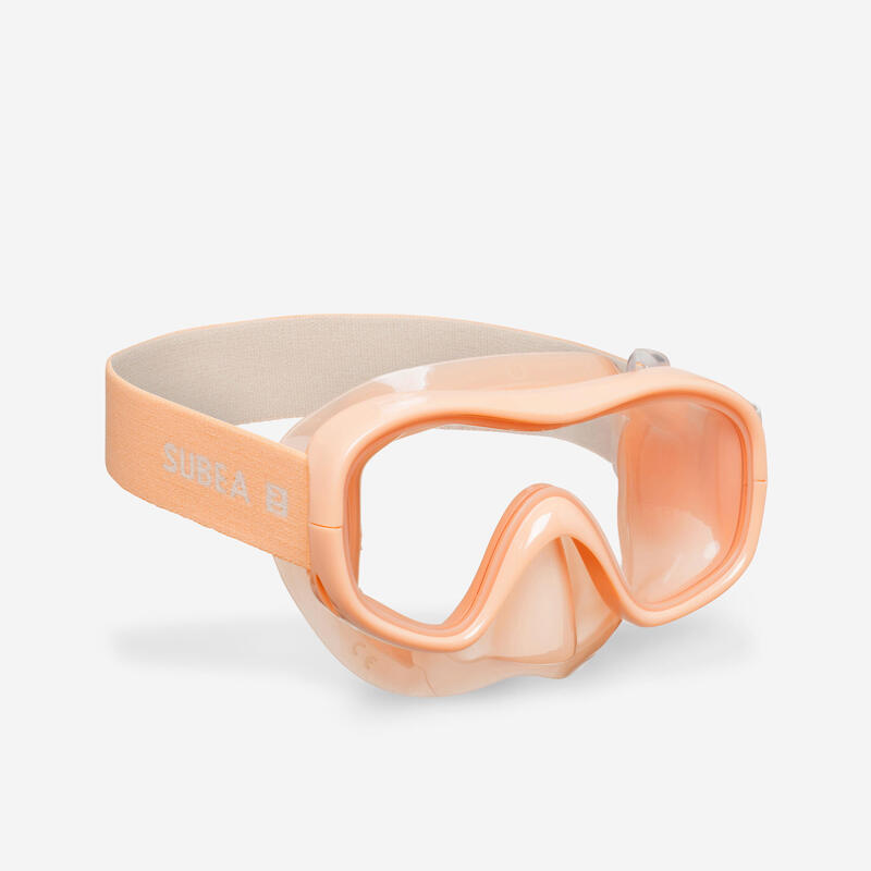 Snorkelset voor kinderen duikbril en snorkel 100 met ventiel abrikooskleur