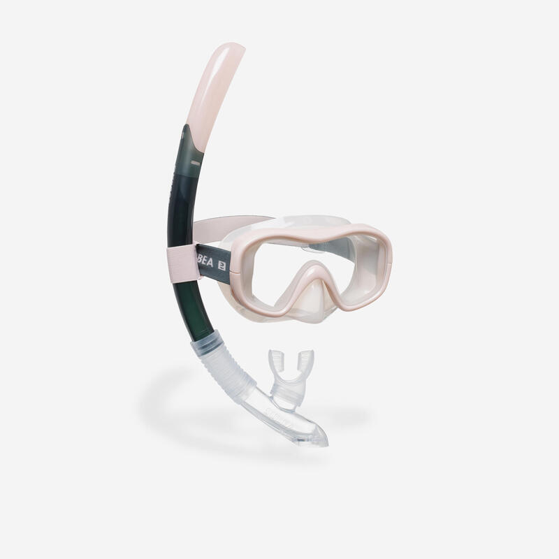 Snorkelset voor volwassenen duikbril snorkel 100 roze grijs