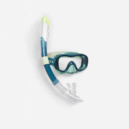 
      Adult Snorkelling Kit 100 COMFORT Mask and DRYTOP Snorkel Green
  