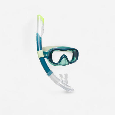 Schnorchel-Set Damen/Herren Maske 100 Comfort und Dry-Top-Schnorchel grün