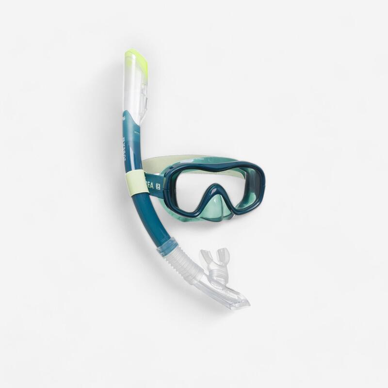 Kit snorkeling adulto 100 COMFORT DRY TOP maschera boccaglio verde