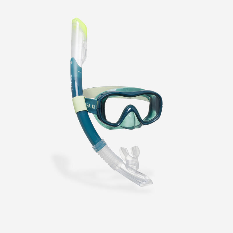 Set Snorkeling Mască Tub 100 Drytop Verde Adulți 