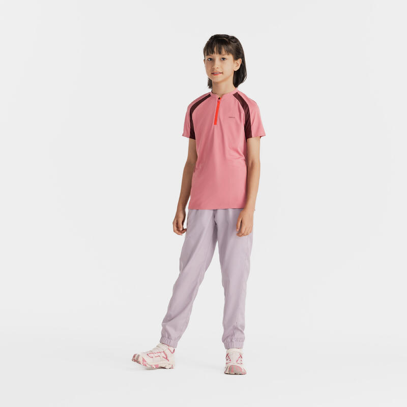 7-15 歲兒童登山健行 T 恤－玫瑰花蕾／綠色
