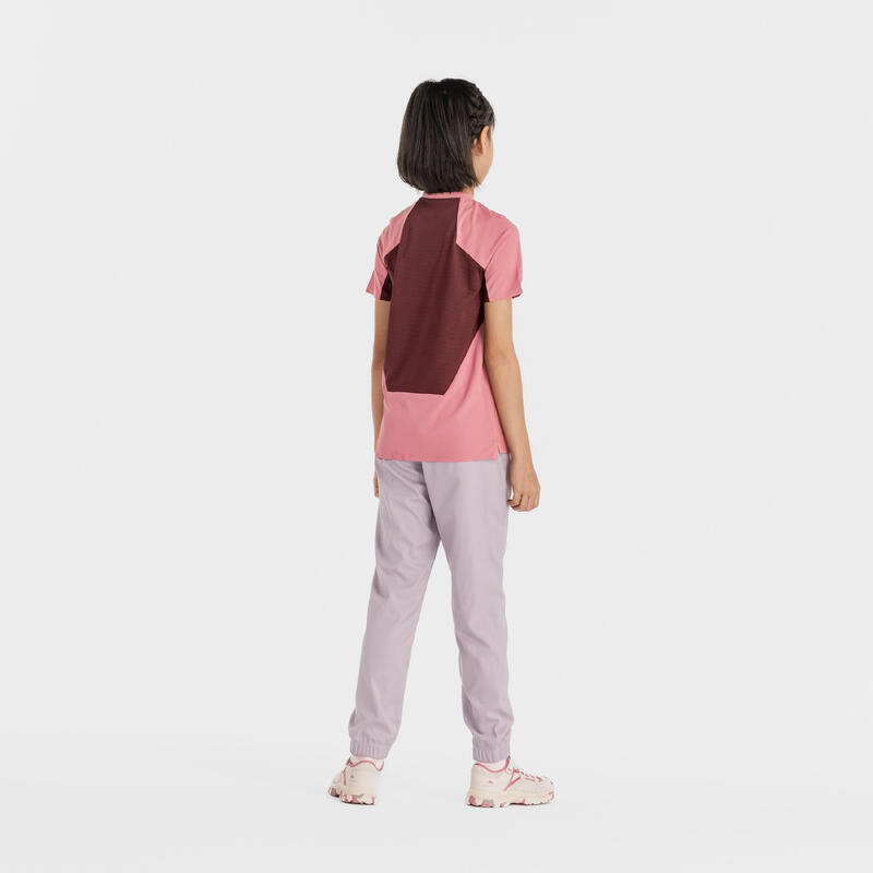 7-15 歲兒童登山健行 T 恤－玫瑰花蕾／綠色