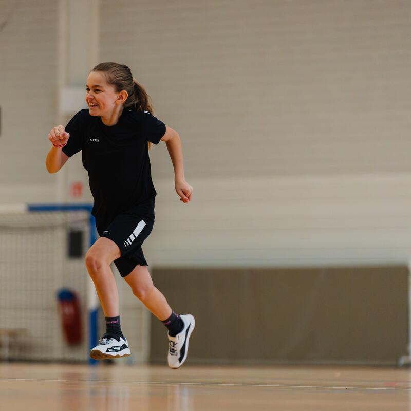Chaussures de handball Enfant avec scratch - H100 blanc noir