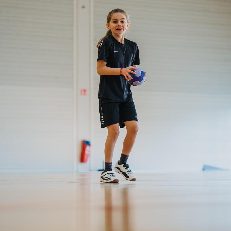 Handbalschoenen voor kinderen H100 klittenband wit/zwart