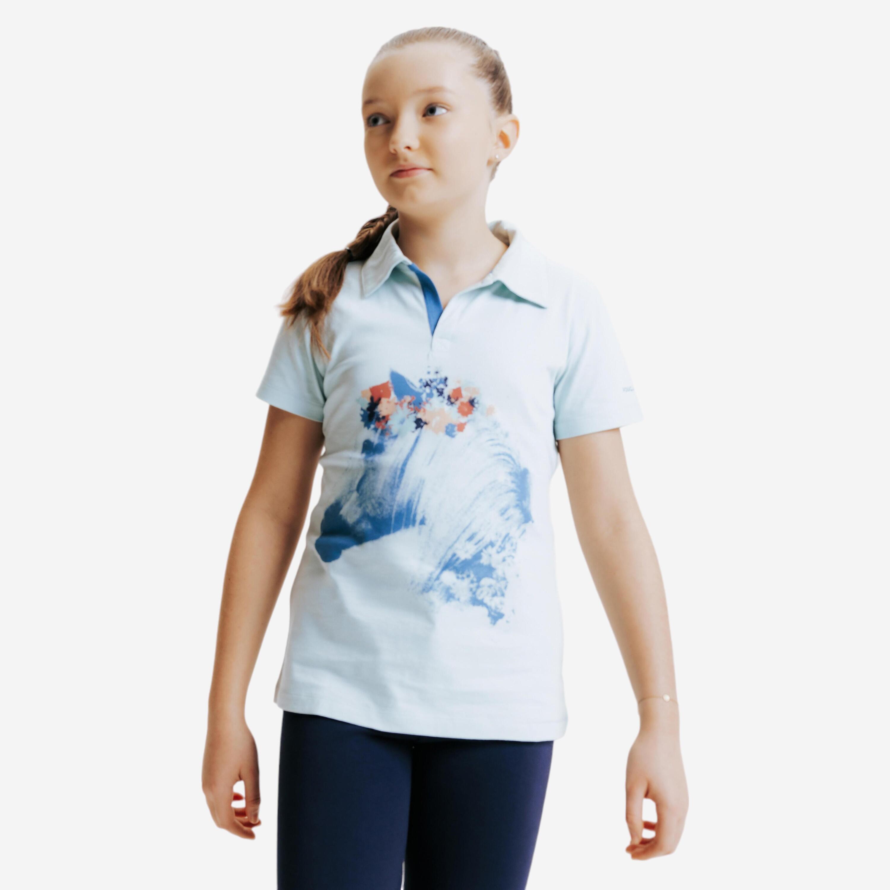 Kids' Horse Riding Short-Sleeved Polo Shirt 100 - Sea Green 1/5