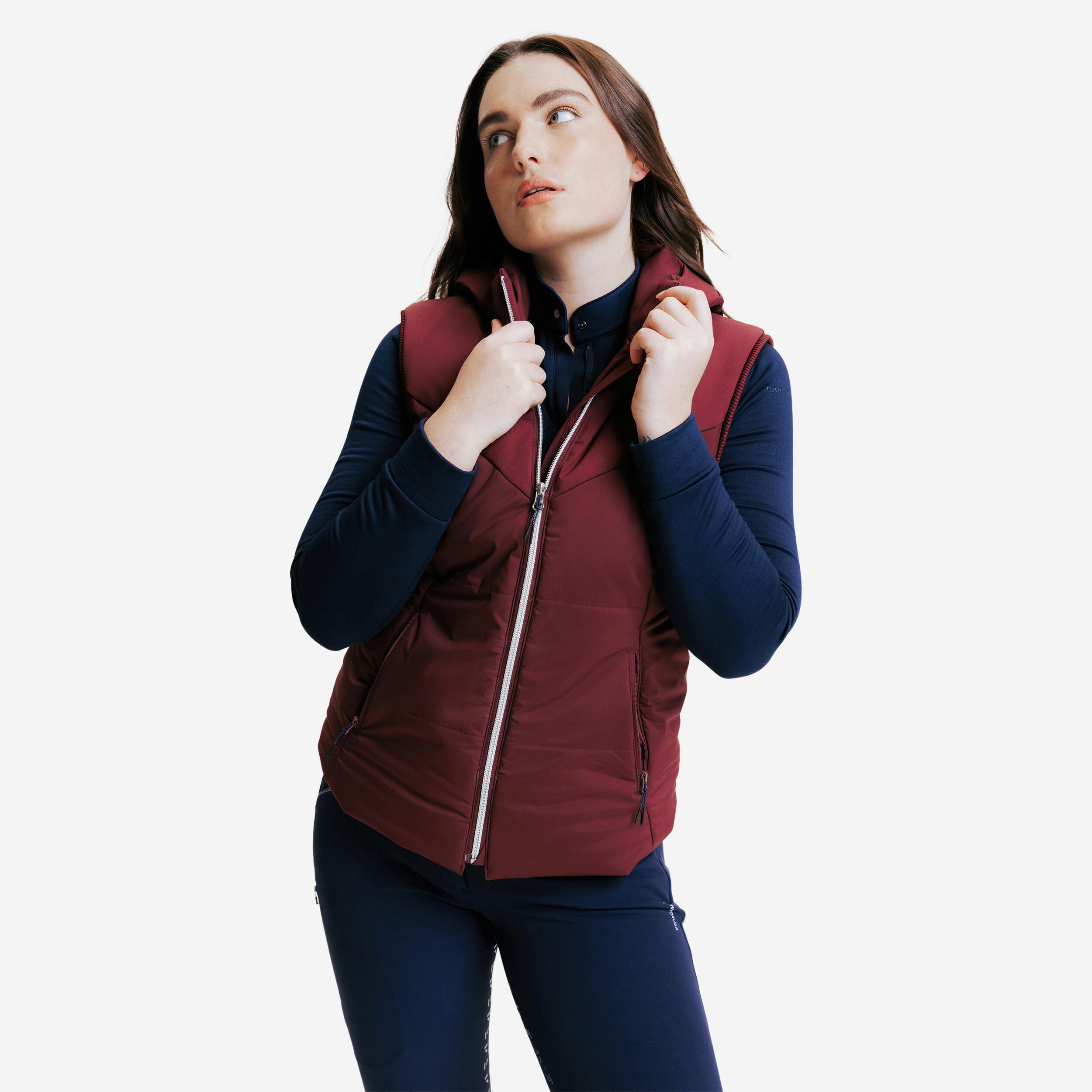 Women's Warm Sleeveless Horse Riding Gilet - 900 Burgundy - FOUGANZA
