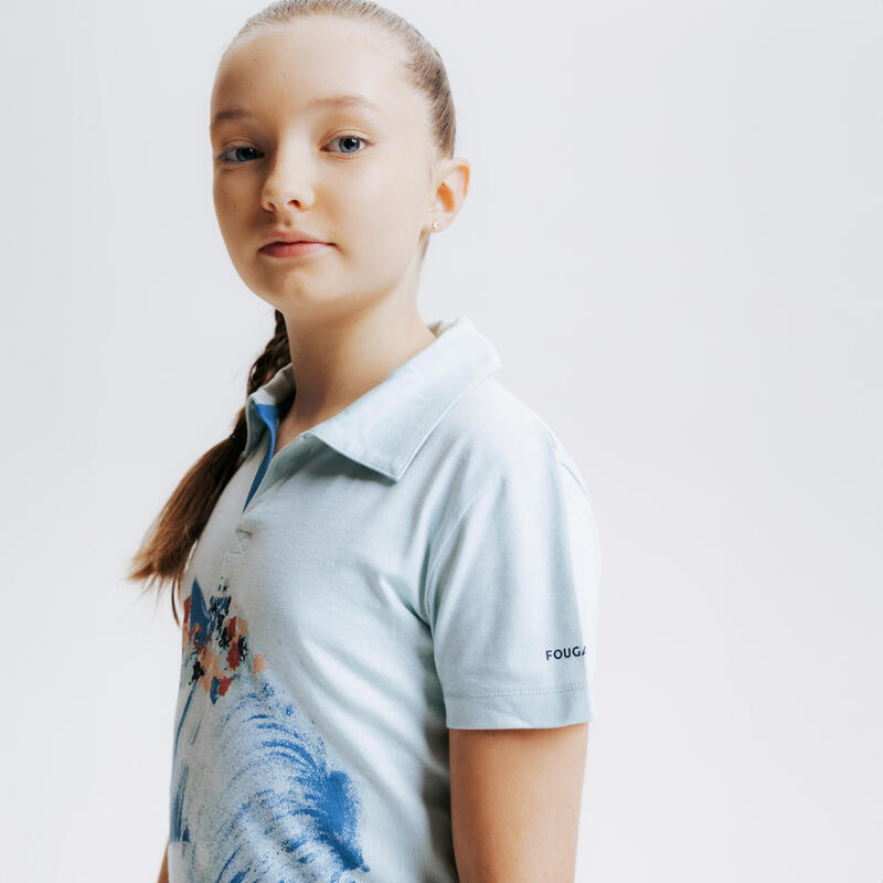 Poloshirt voor paardrijden kinderen 100 korte mouwen watergroen