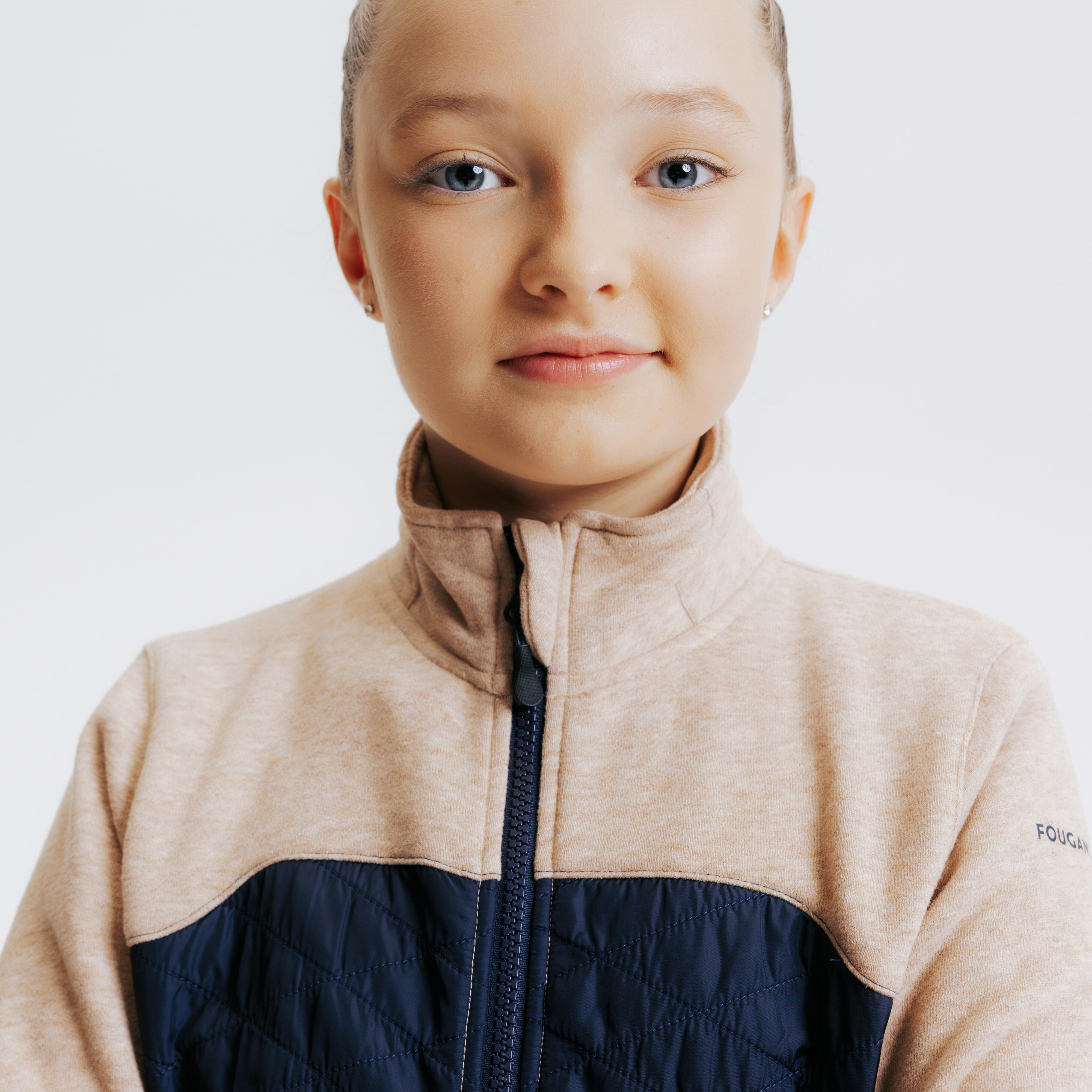 Sweat d'équitation bi-matière zippé enfant - 500 bleu/beige - FOUGANZA