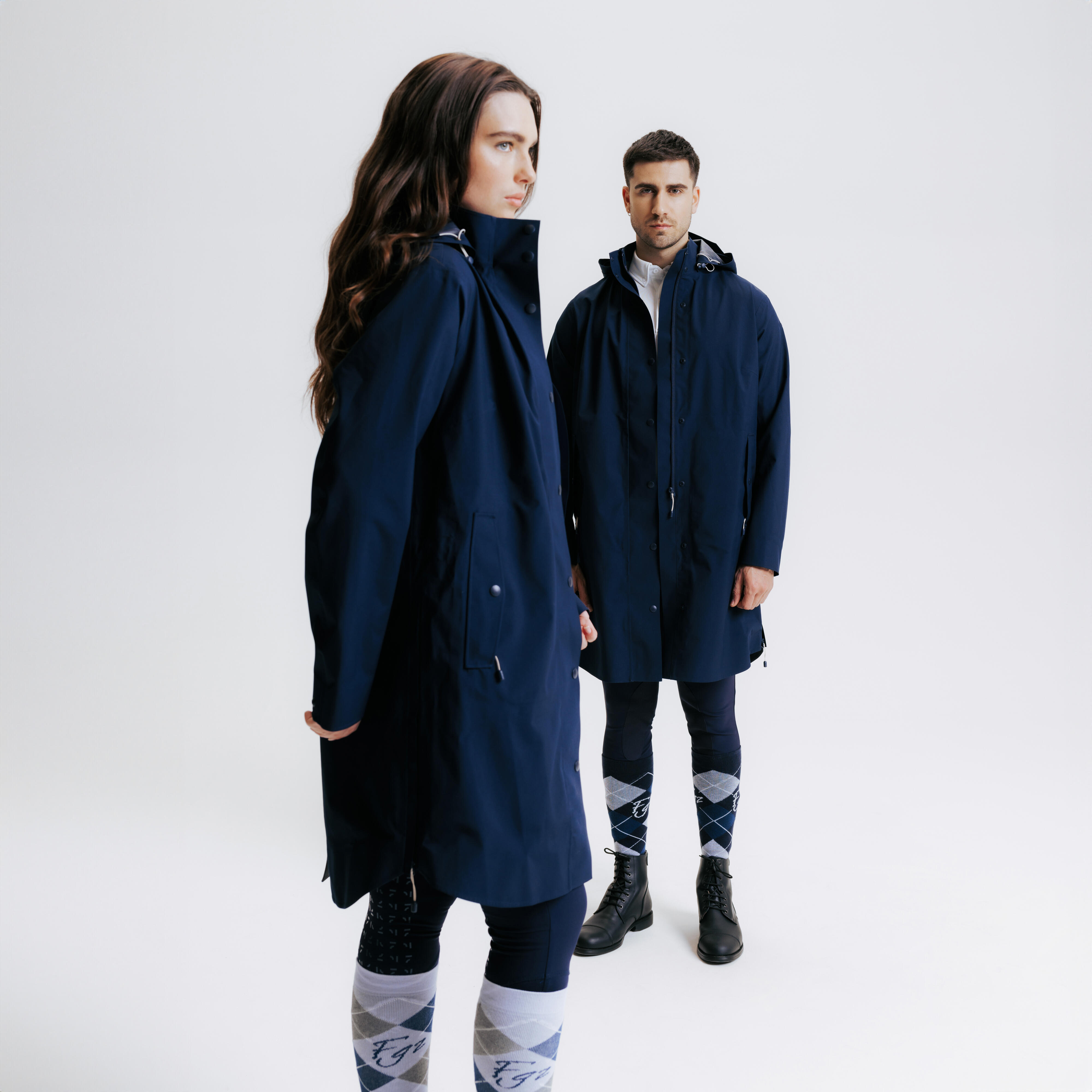 Veste equitation longue impermeable marine FOUGANZA Decathlon