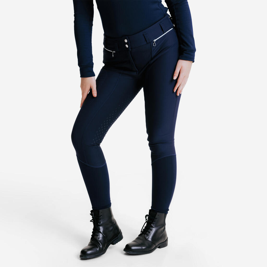 Women's Horse Riding Warm Full Grip Jodhpurs 900 - Navy