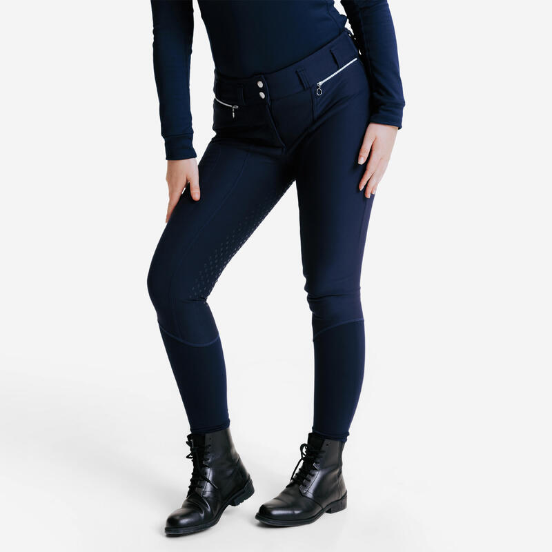 Pantalon Călduros echitație 900 full grip Bleumarin Damă