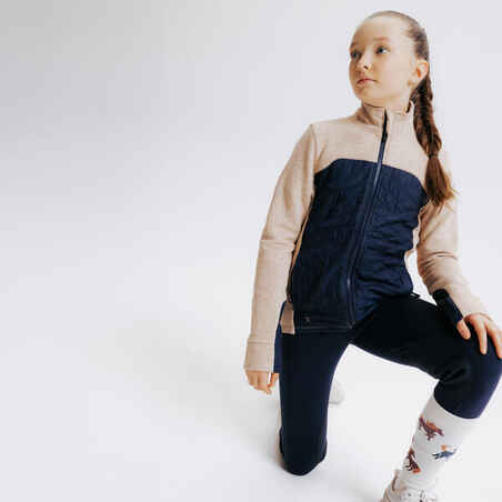 Vaikiškas jojimo sportinis megztinis „500“, iš mišrių medžiagų, su užtrauktuku, mėlynas ir nugos spalvos