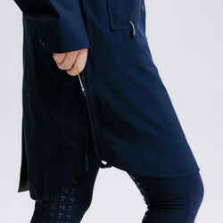 Long Waterproof Horse Riding Jacket - Navy