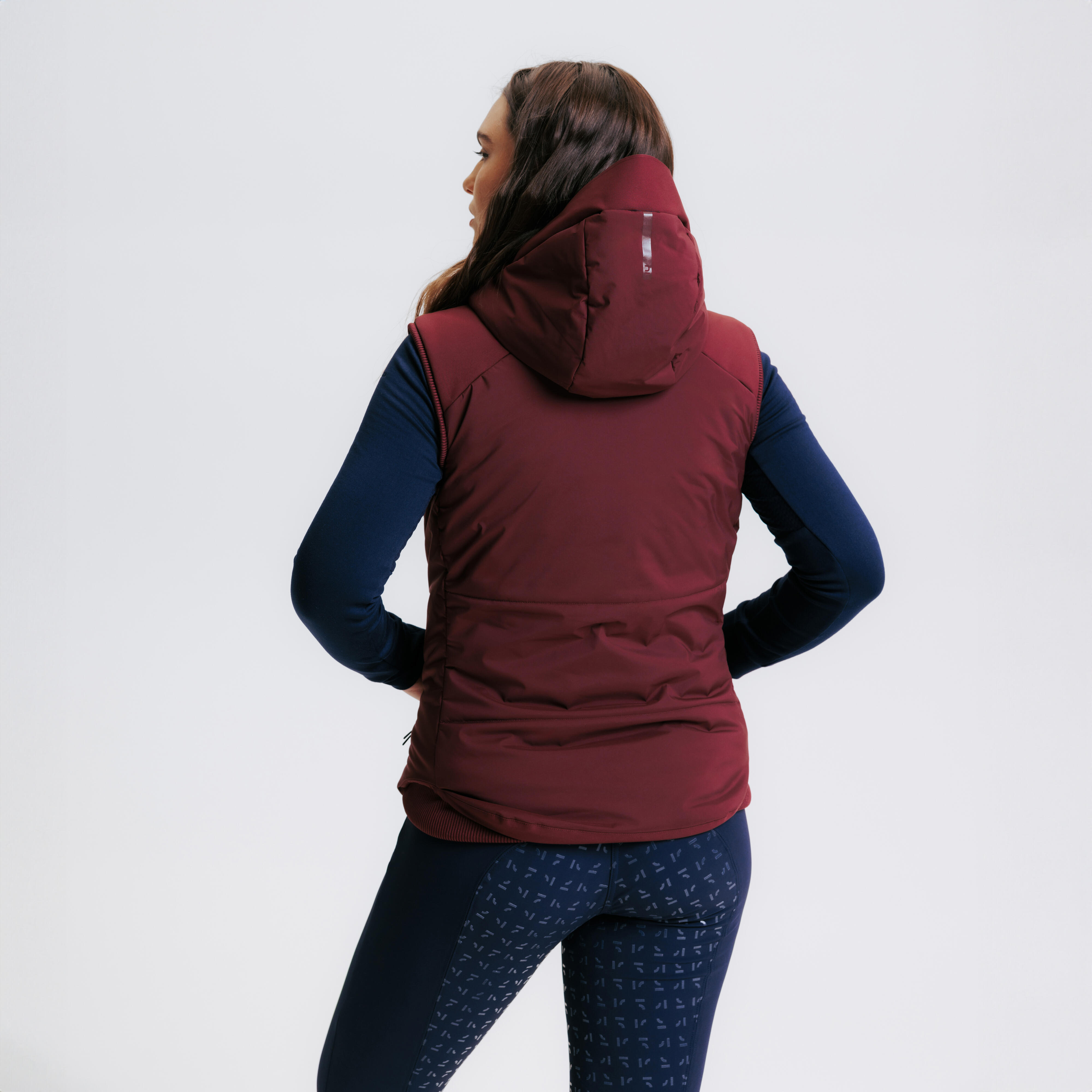 Women's Warm Sleeveless Horse Riding Gilet - 900 Burgundy - FOUGANZA