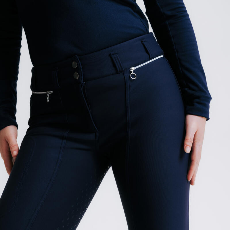 Pantalon Călduros echitație 900 full grip Bleumarin Damă