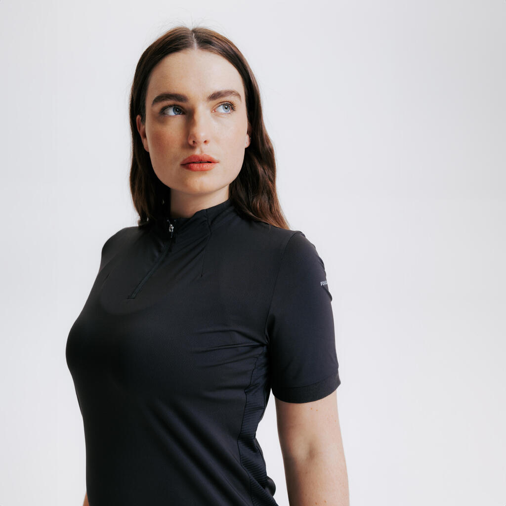 Camisa polo de equitación para Mujer Fouganza Héritage Negro 