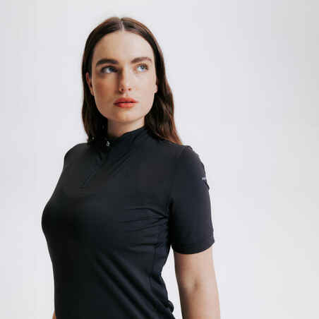 Moteriški trumparankoviai jojimo polo marškinėliai „Heritage“, juodi