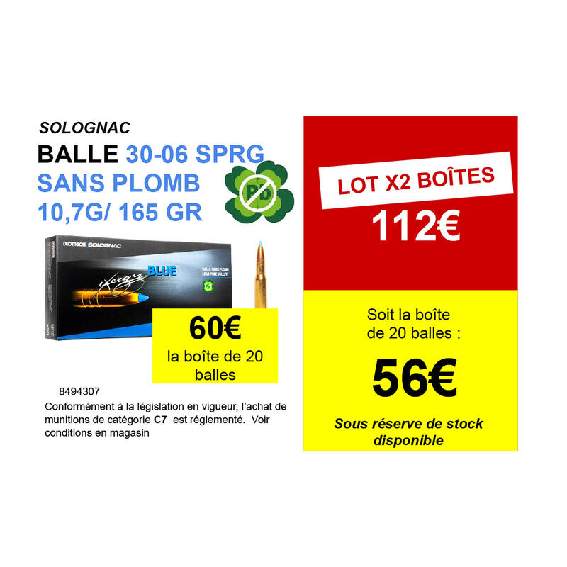 BALLE EXERGY 30-06 SPRG SANS PLOMB 165 grains/10,7 grammes