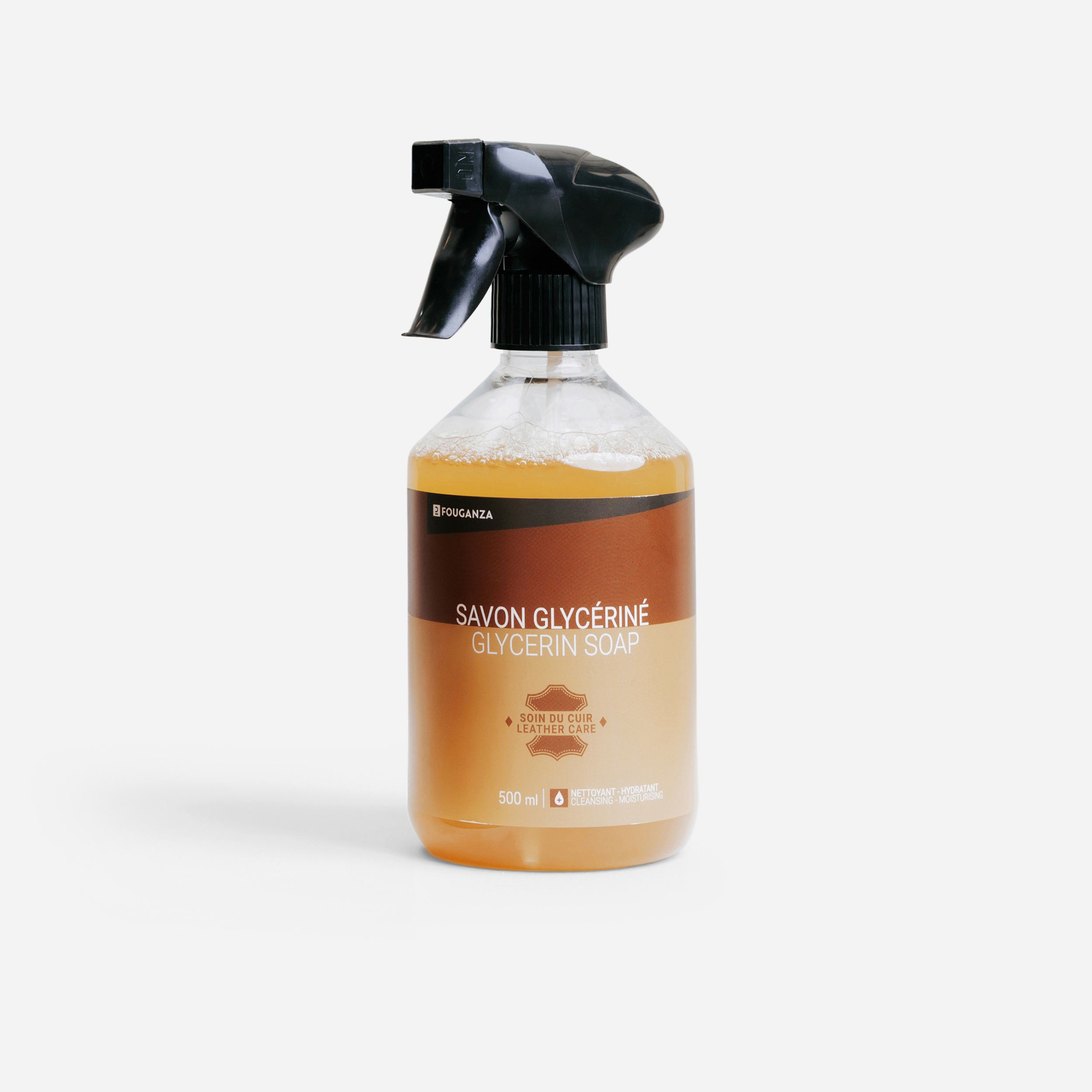 Savon glycériné pour cuir équitation en spray cheval et poney - 500 ml - Equitation - Fouganza- Clubs - Entreprises - Collectivités - Associations