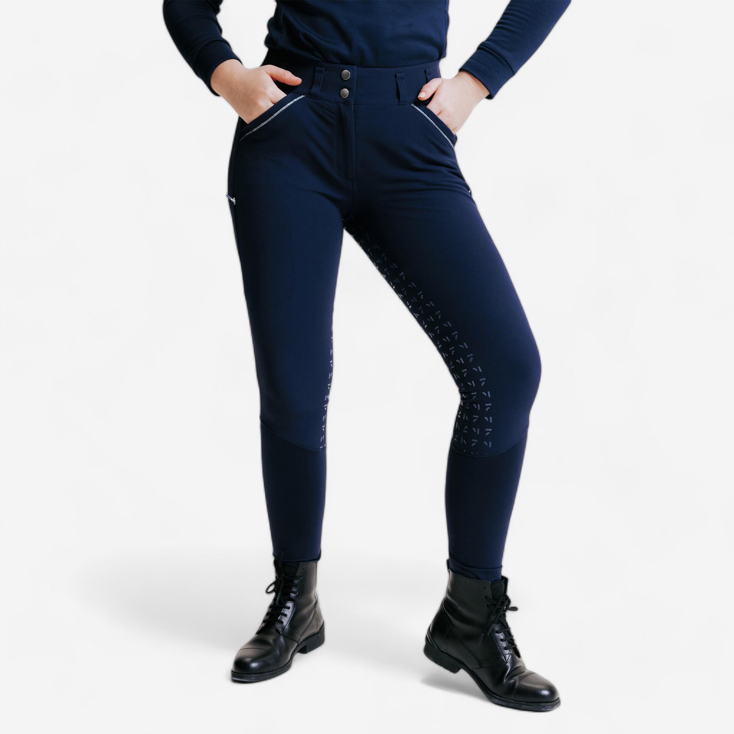 Pantaloni da equitazione full grip da donna - 900 navy