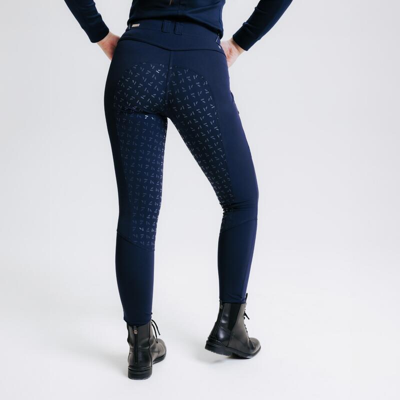 Pantaloni equitazione donna 900 FULL GRIP blu