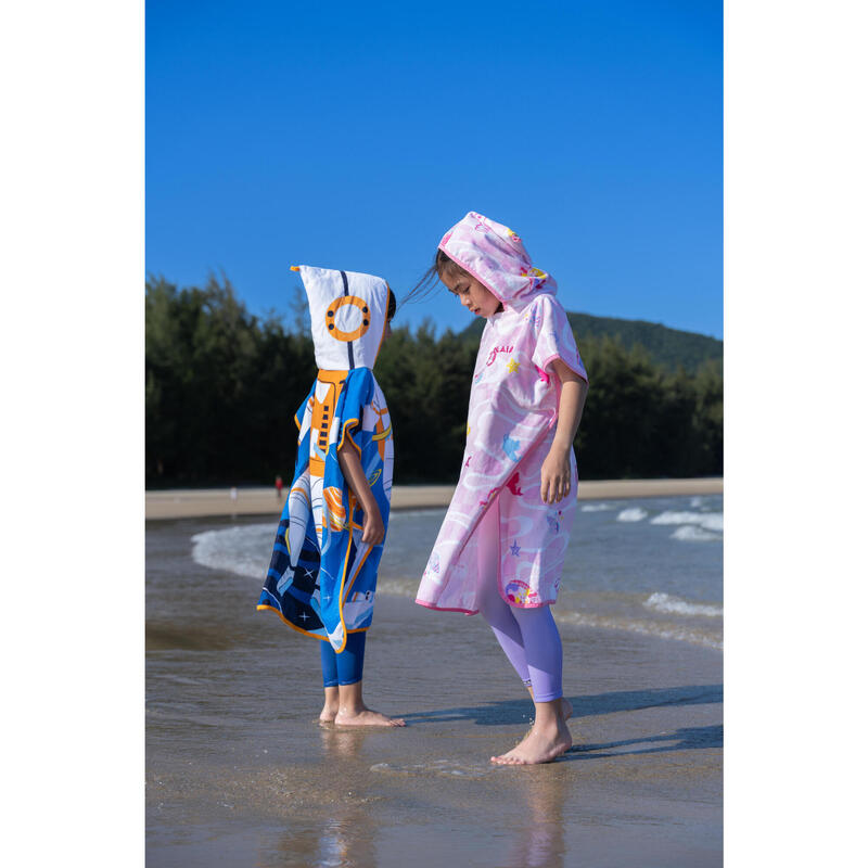 Kids surfing poncho 500 Check pink