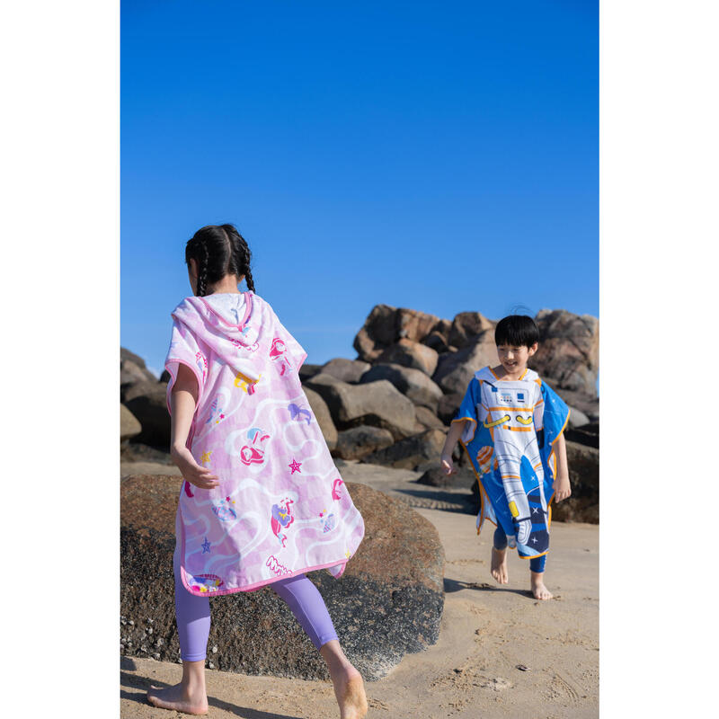 Kids surfing poncho 500 Check pink