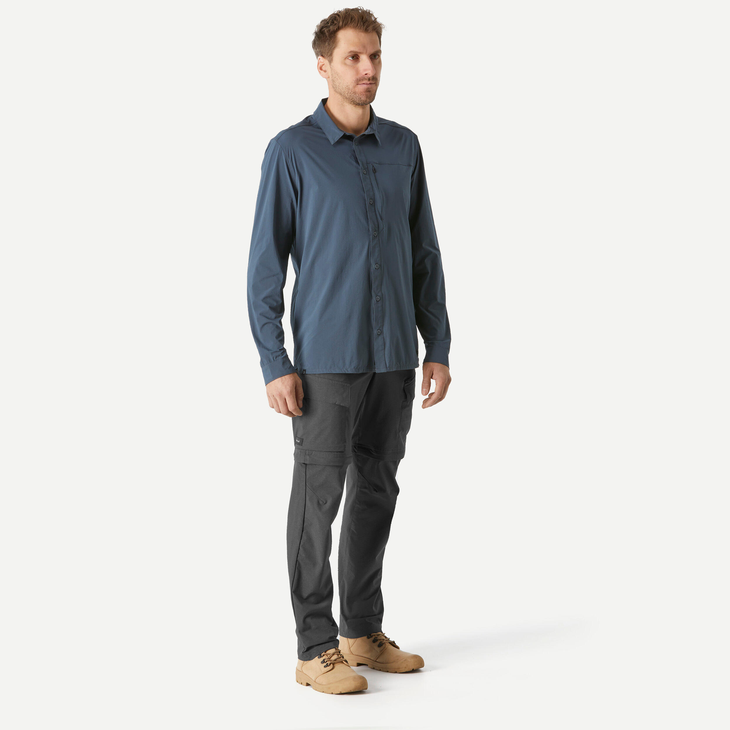 Men's anti-UV long-sleeved hiking travel shirt - Travel900 Grey 3/5