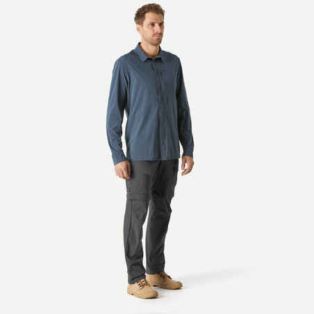 חולצת טיולים ארוכה לגברים להגנה מפני קרני UV -‏ Travel900 בצבע אפור